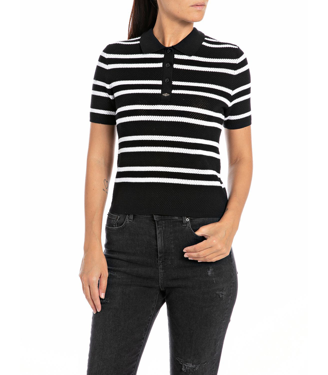 ボーダー柄スリムフィットポロシャツ